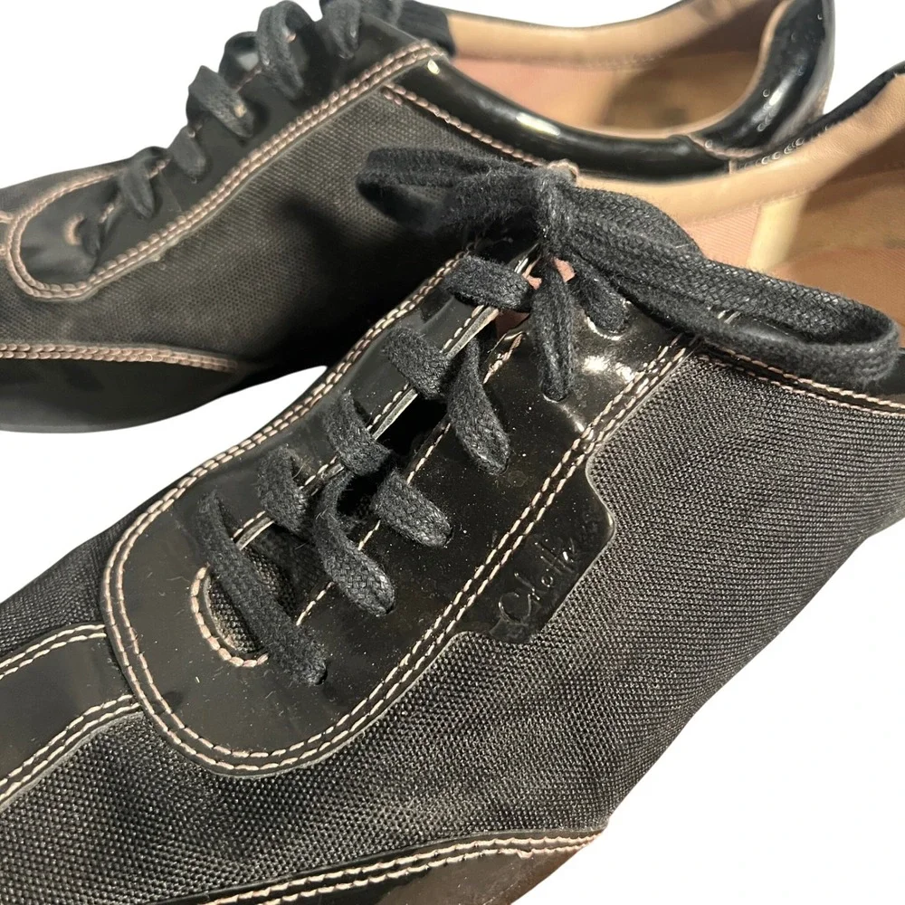 Cole Haan Nike Air Women's Size 10B Black Canvas Patent Leather‎ Lace Up Shoes